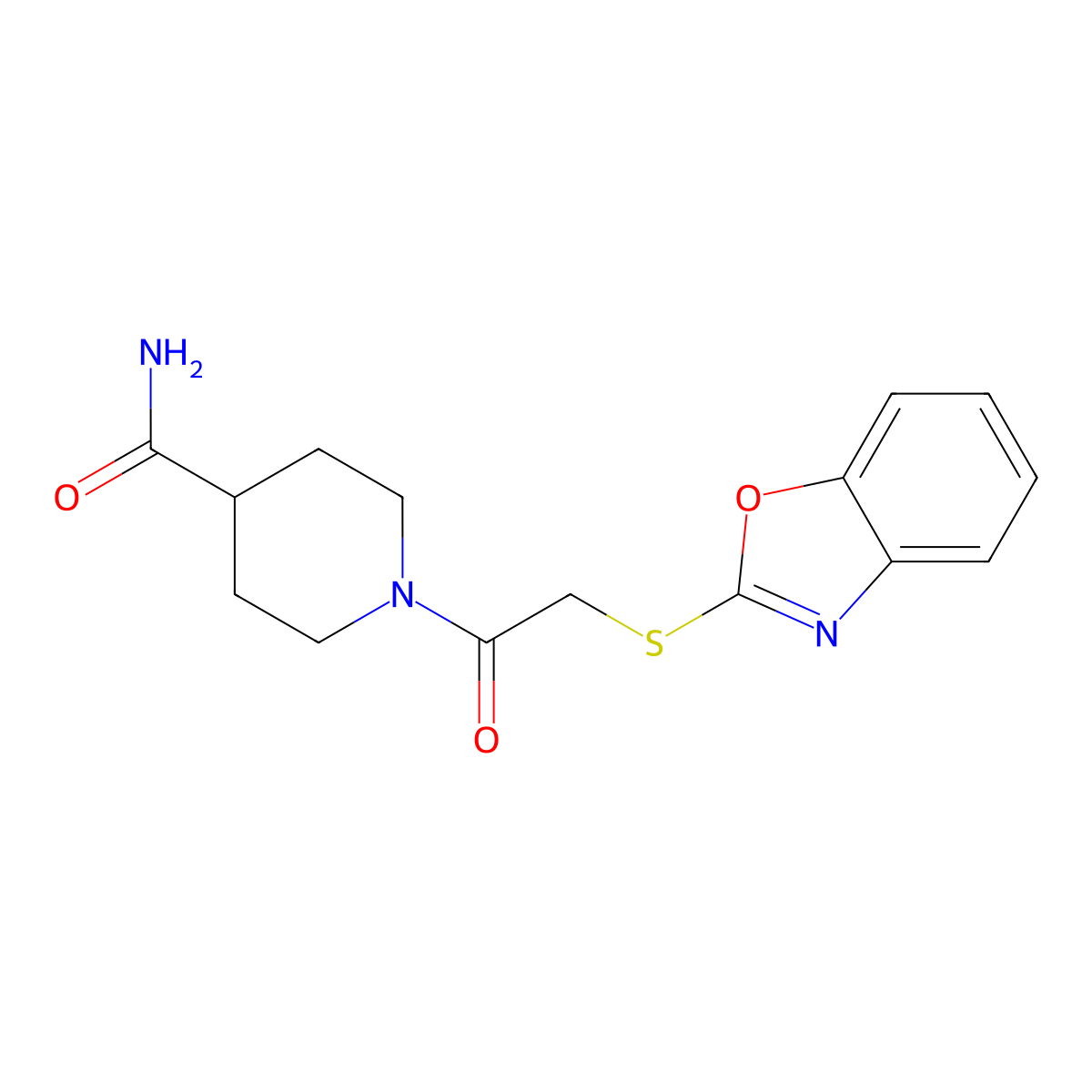 1-[(1,3-Benzoxazol-2-ylsulfanyl)acetyl]piperidine-4-carboxamide molecular structure, CAS 524057-68-9