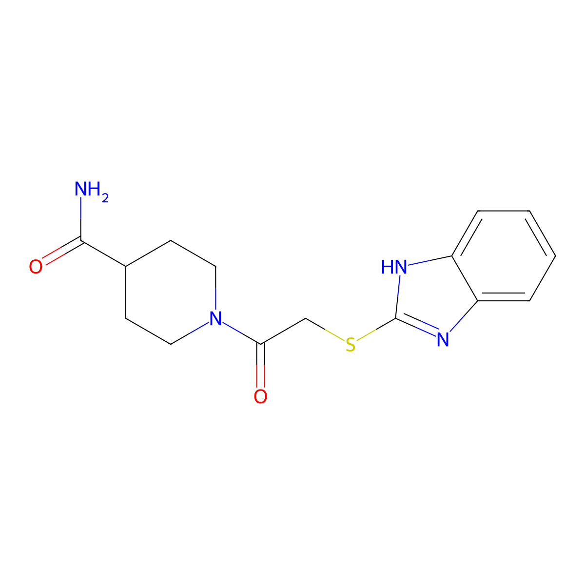 1-[(1H-benzimidazol-2-ylsulfanyl)acetyl]piperidine-4-carboxamide molecular structure, CAS 524057-70-3