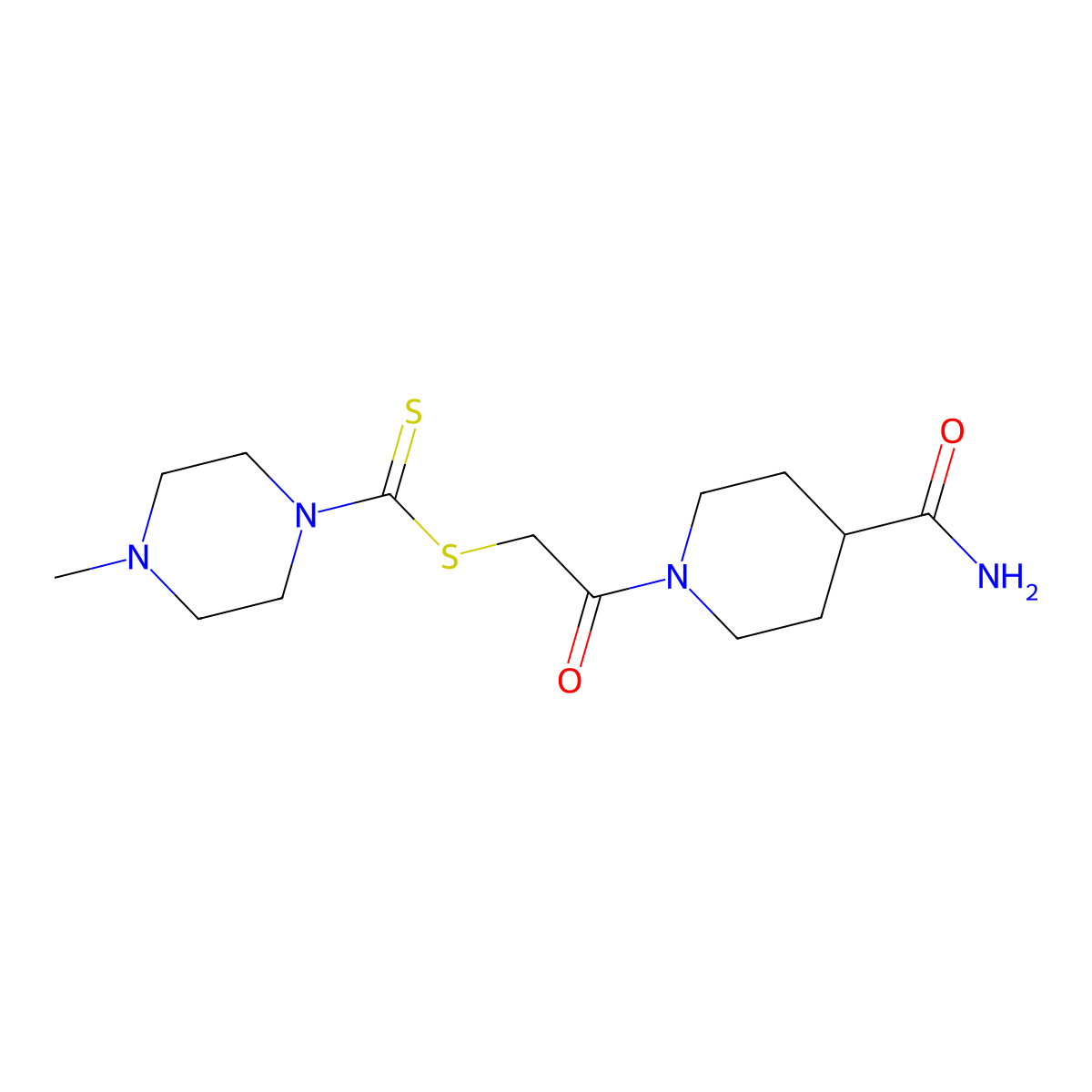 1-{2-[(4-Methylpiperazinyl)thioxomethylthio]acetyl}piperidine-4-carboxamide molecular structure, CAS 524057-88-3