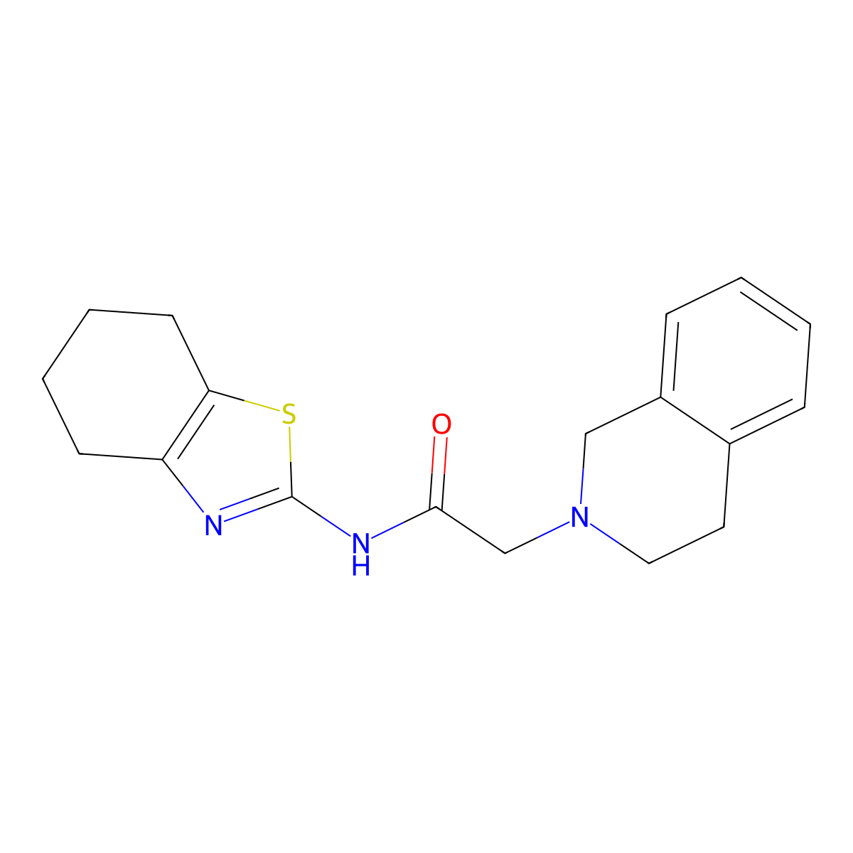 2-(3,4-dihydroisoquinolin-2(1H)-yl)-N-(4,5,6,7-tetrahydro-1,3-benzothiazol-2-yl)acetamide molecular structure, CAS 524057-90-7