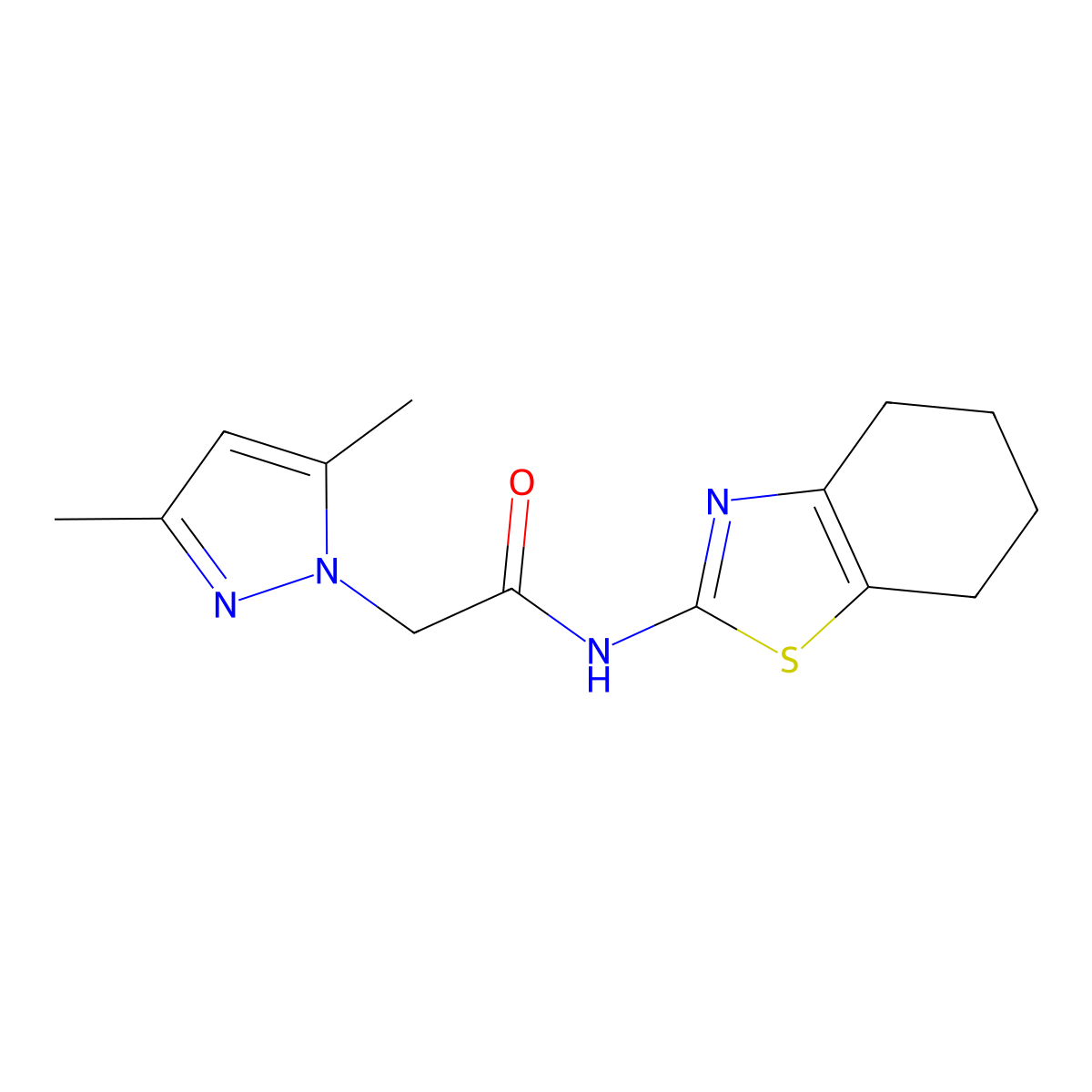 2-(3,5-dimethyl-1H-pyrazol-1-yl)-N-(4,5,6,7-tetrahydro-1,3-benzothiazol-2-yl)acetamide molecular structure, CAS 524057-92-9