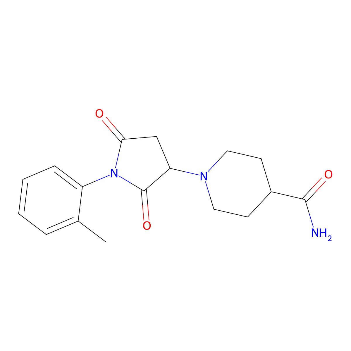 1-[1-(2-Methylphenyl)-2,5-dioxopyrrolidin-3-yl]piperidine-4-carboxamide molecular structure, CAS 524057-93-0