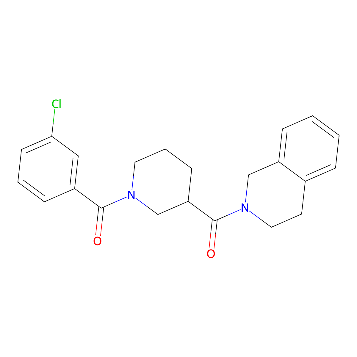 [1-(3-chlorobenzoyl)piperidin-3-yl]-(3,4-dihydro-1H-isoquinolin-2-yl)methanone molecular structure, CAS 524058-42-2