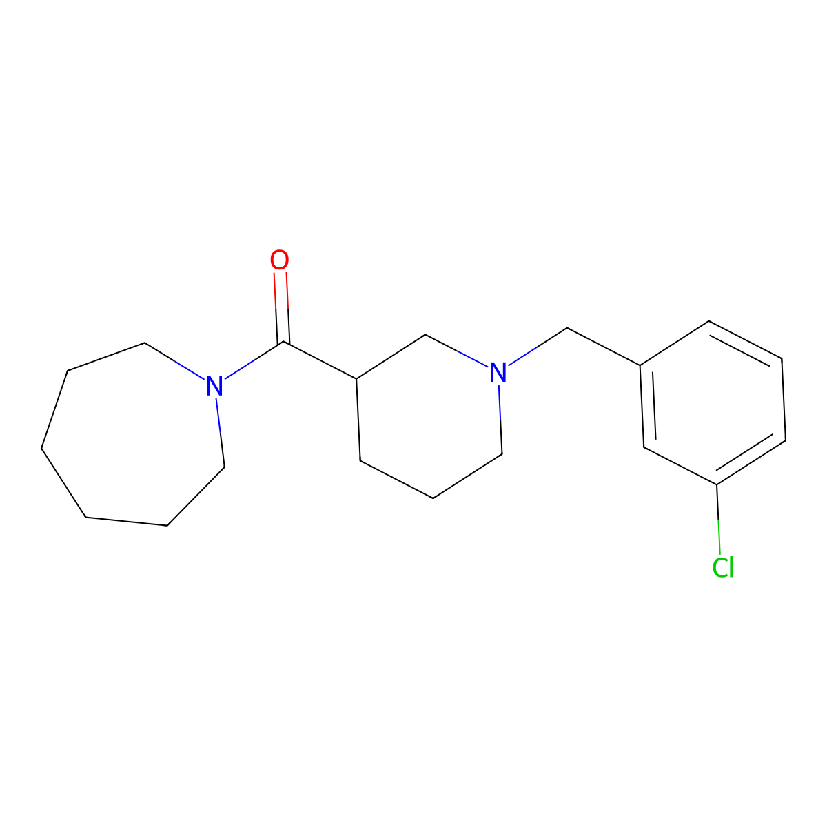 Azepan-1-yl-[1-[(3-chlorophenyl)methyl]piperidin-3-yl]methanone molecular structure, CAS 524058-76-2
