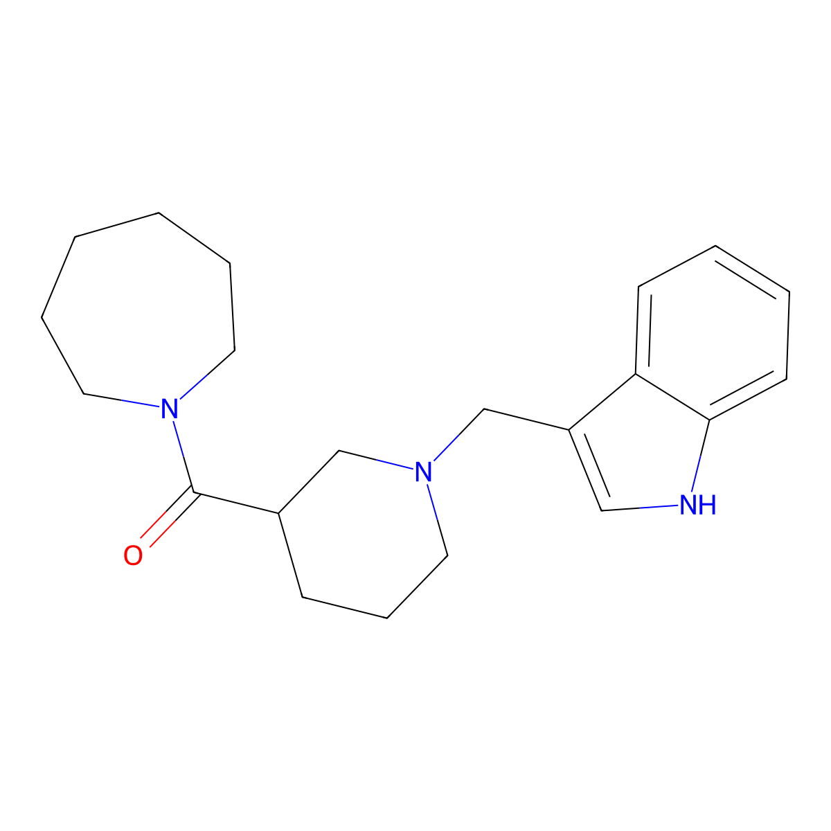 3-{[3-(1-azepanylcarbonyl)-1-piperidinyl]methyl}-1H-indole molecular structure, CAS 524059-97-0