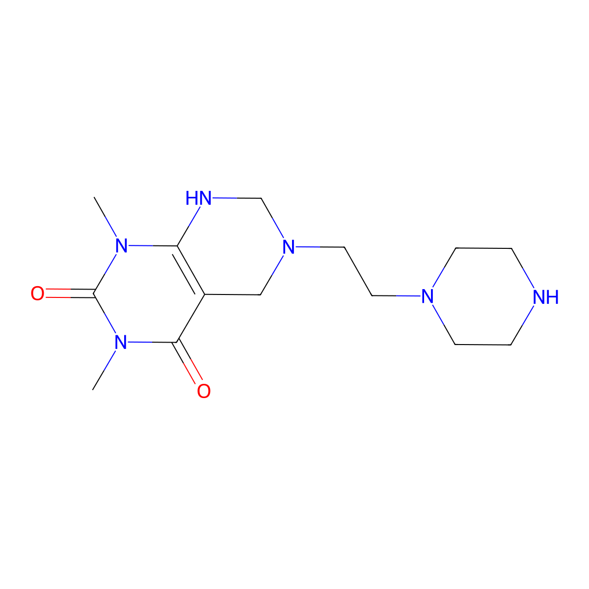 1,3-dimethyl-6-(2-piperazin-1-ylethyl)-7,8-dihydro-5H-pyrimido[4,5-d]pyrimidine-2,4-dione molecular structure, CAS 524062-09-7