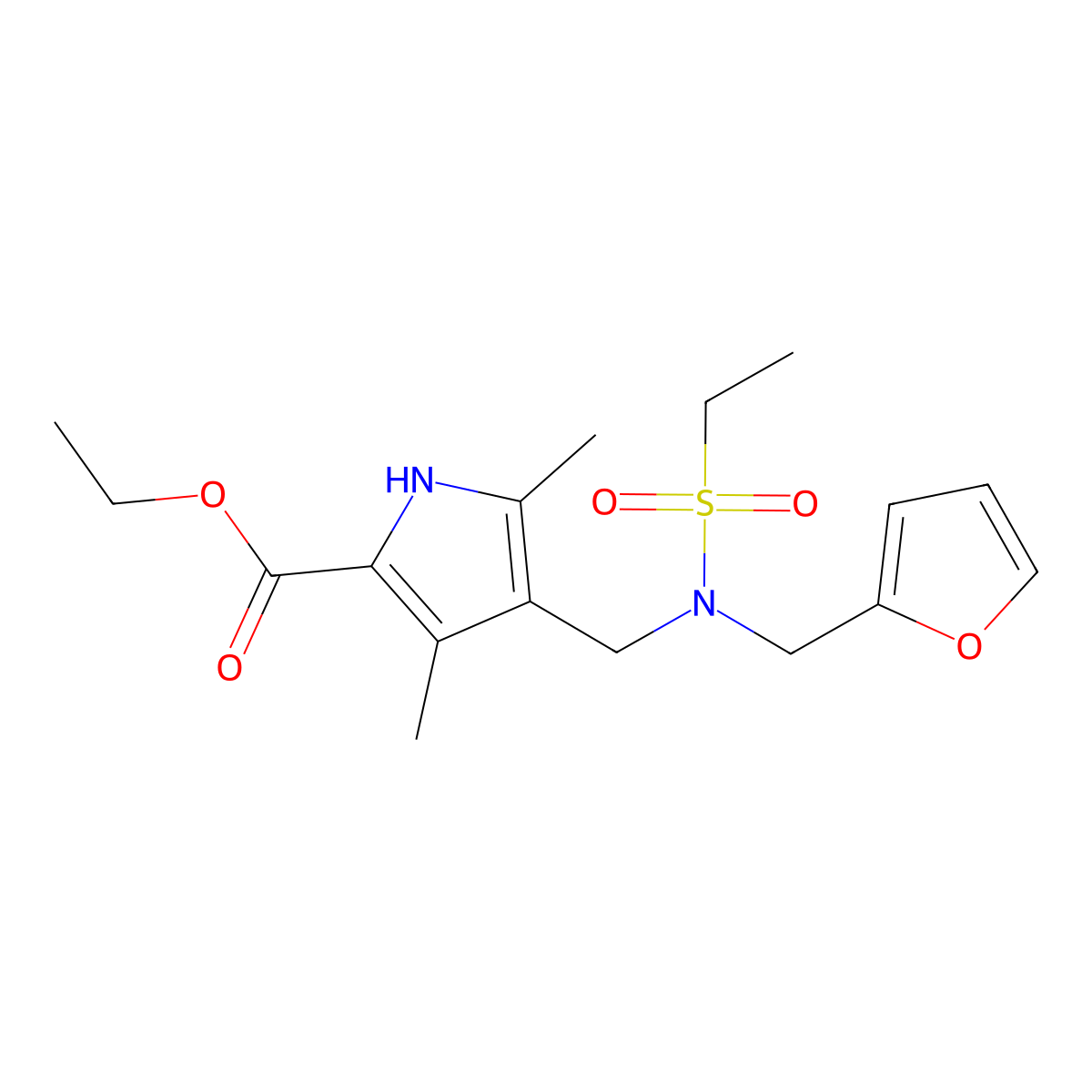 1H-Pyrrole-2-carboxylic acid, 4-[[(ethanesulfonyl)(furan-2-ylmethyl)amino]methyl]-3,5-dimethyl-, ethyl ester molecular structure, CAS 524062-58-6