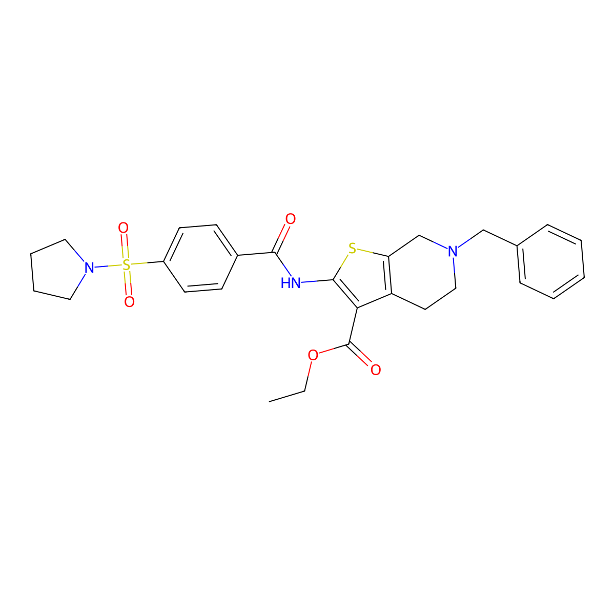 Ethyl 6-benzyl-2-(4-(pyrrolidin-1-ylsulfonyl)benzamido)-4,5,6,7-tetrahydrothieno[2,3-c]pyridine-3-carboxylate molecular structure, CAS 524063-66-9