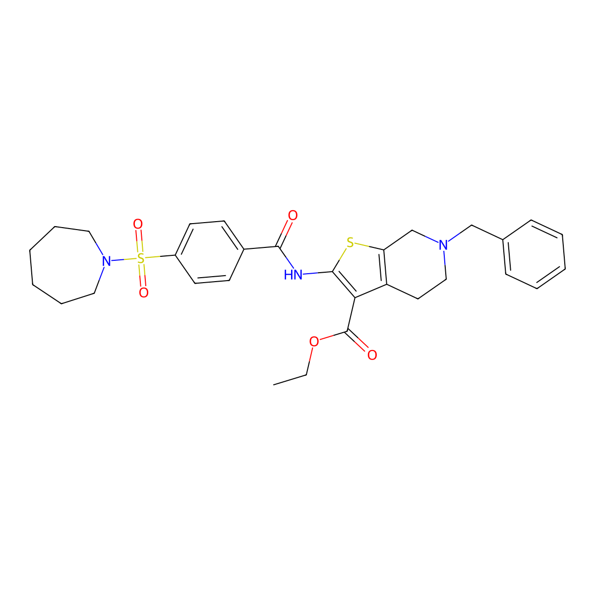 Ethyl 2-(4-(azepan-1-ylsulfonyl)benzamido)-6-benzyl-4,5,6,7-tetrahydrothieno[2,3-c]pyridine-3-carboxylate molecular structure, CAS 524063-68-1
