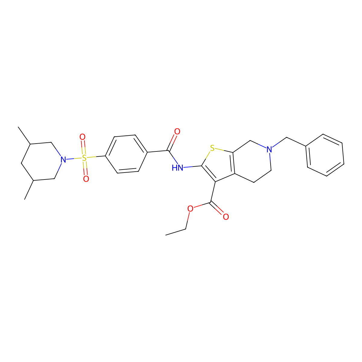 Ethyl 6-benzyl-2-(4-((3,5-dimethylpiperidin-1-yl)sulfonyl)benzamido)-4,5,6,7-tetrahydrothieno[2,3-c]pyridine-3-carboxylate molecular structure, CAS 524063-75-0