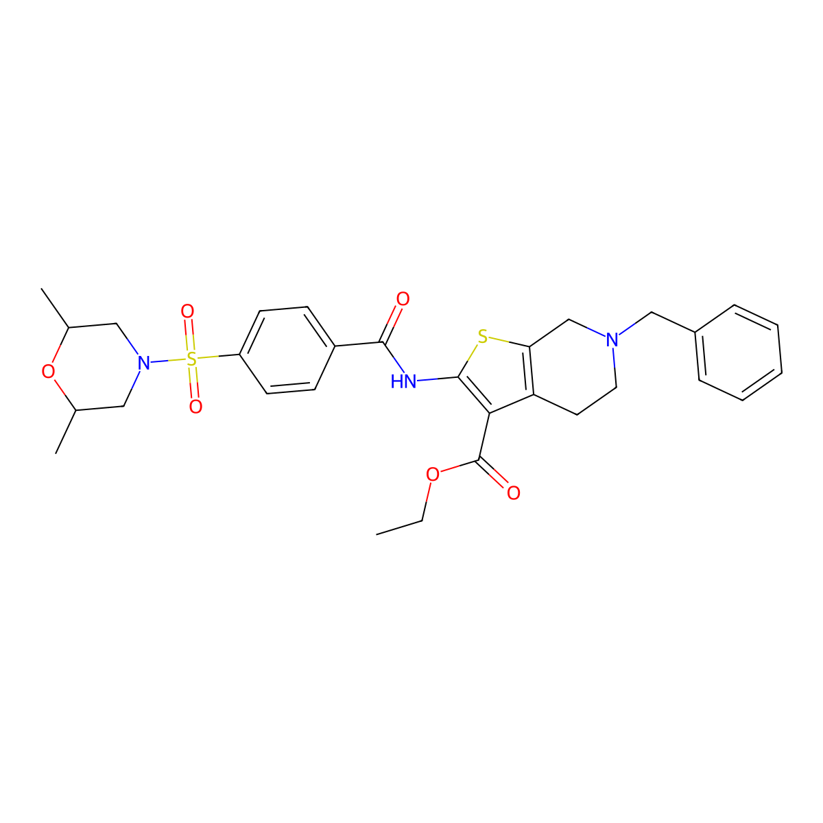 Ethyl 6-benzyl-2-(4-((2,6-dimethylmorpholino)sulfonyl)benzamido)-4,5,6,7-tetrahydrothieno[2,3-c]pyridine-3-carboxylate molecular structure, CAS 524063-76-1
