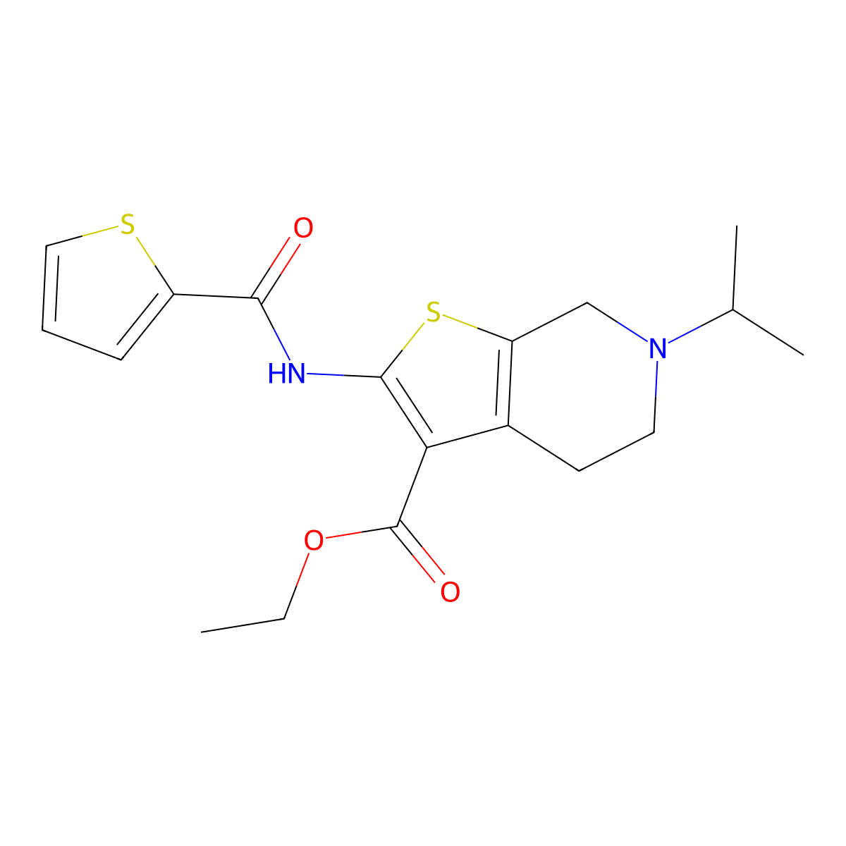Ethyl 6-(propan-2-YL)-2-(thiophene-2-amido)-4H,5H,6H,7H-thieno[2,3-C]pyridine-3-carboxylate molecular structure, CAS 524065-24-5