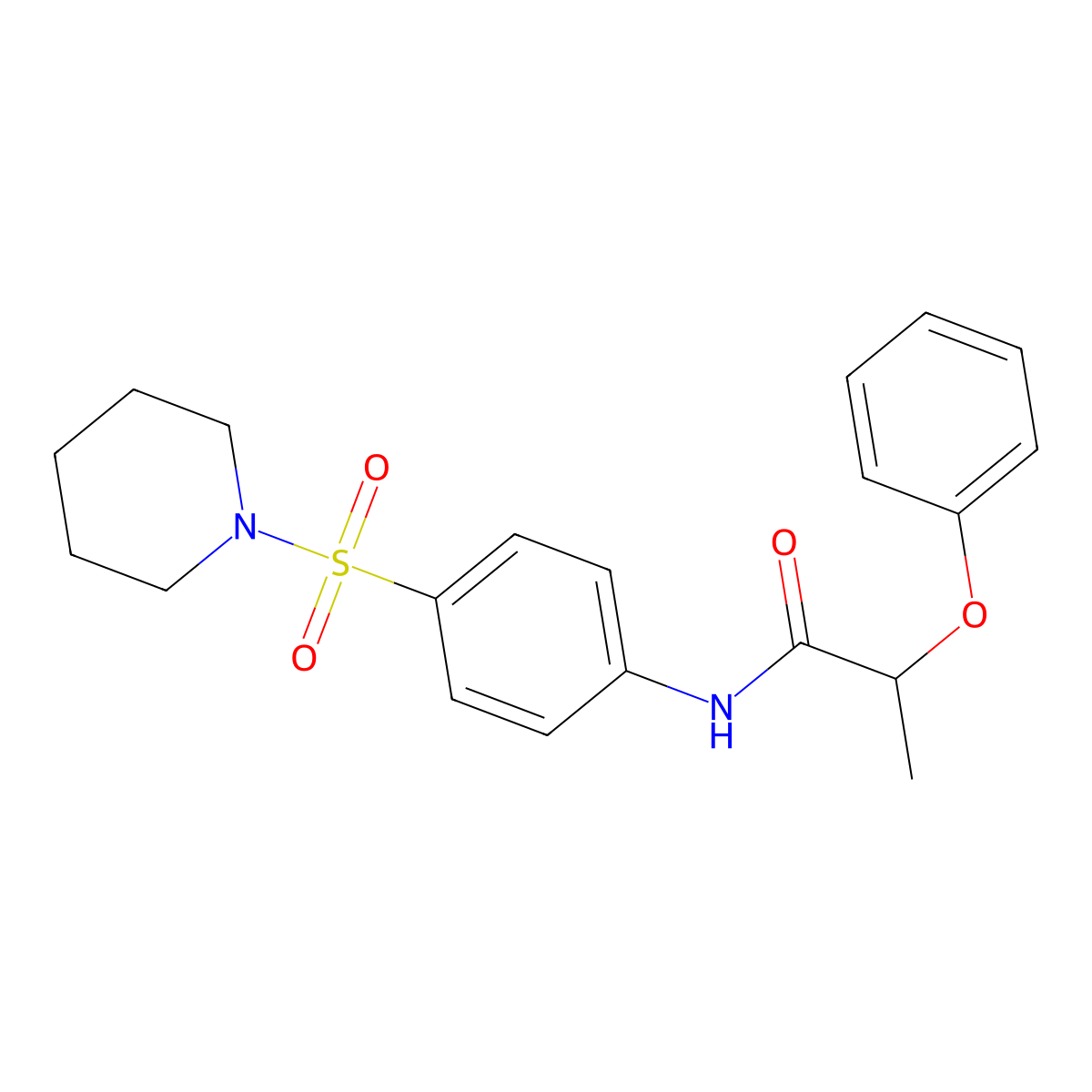 2-phenoxy-N-(4-piperidin-1-ylsulfonylphenyl)propanamide molecular structure, CAS 524067-18-3