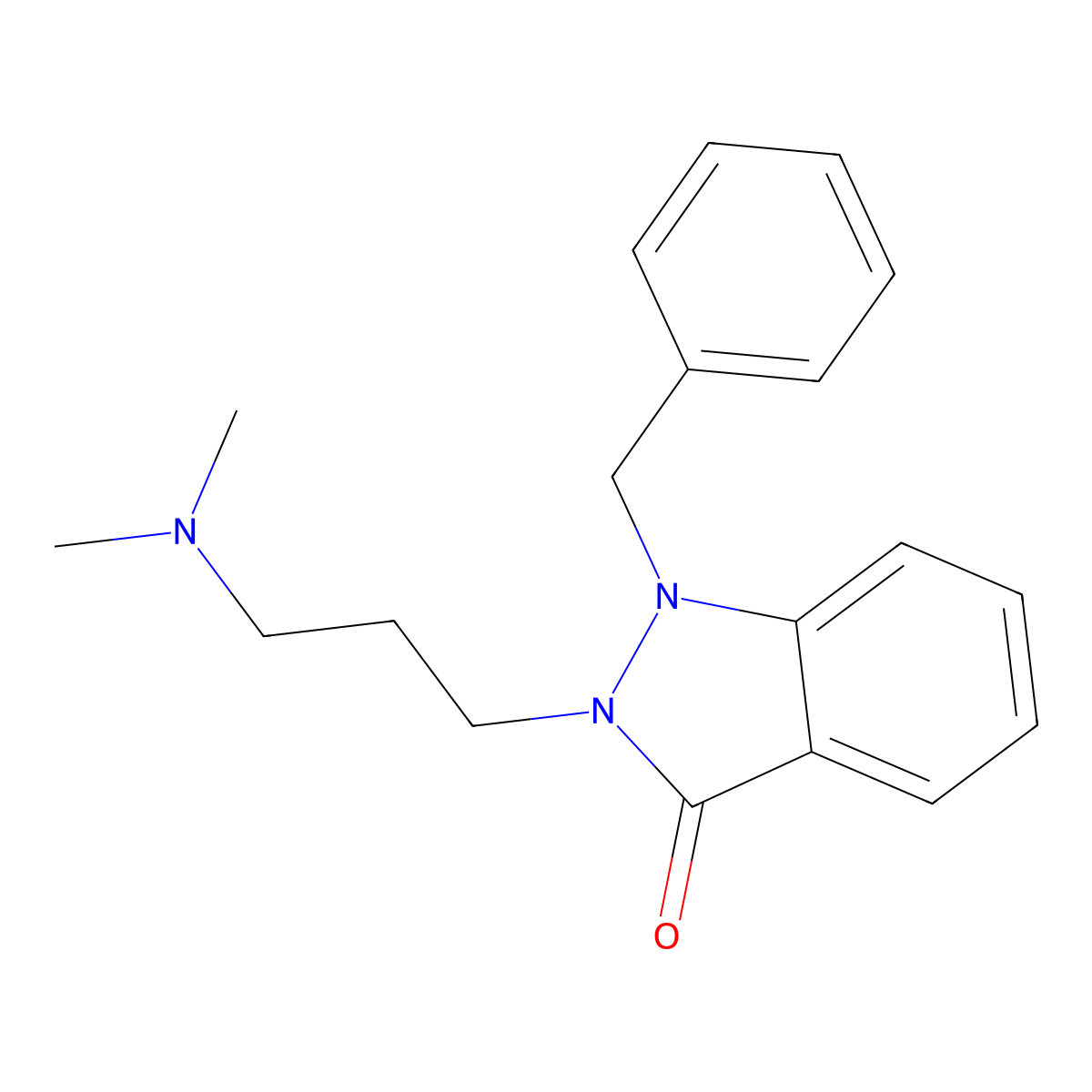 3H-Indazol-3-one, 2-(3-(dimethylamino)propyl)-1,2-dihydro-1-(phenylmethyl)- molecular structure, CAS 52413-42-0