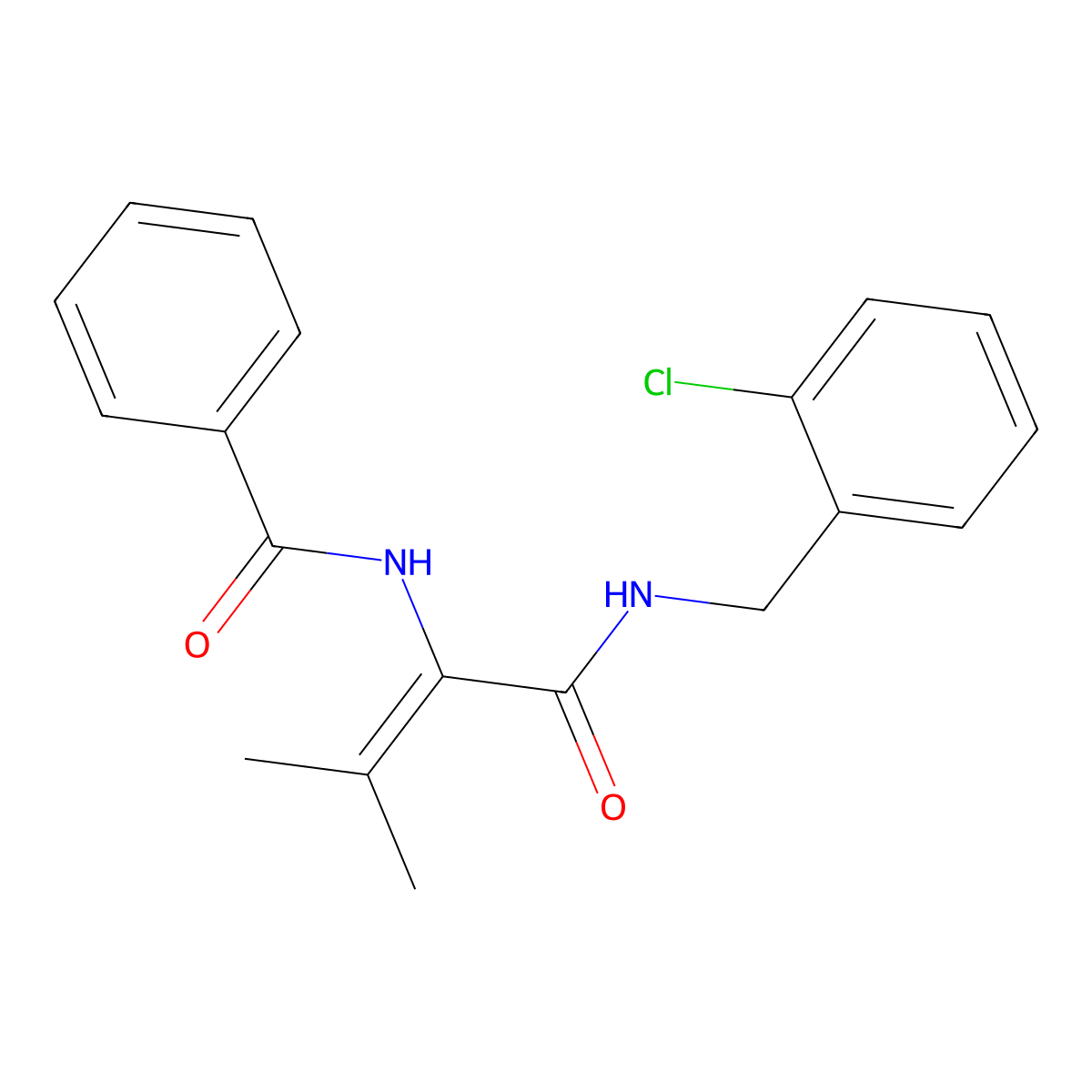 N-[1-[(2-Chlorophenyl)methylcarbamoyl]-2-methyl-prop-1-enyl]benzamide molecular structure, CAS 5242-38-6