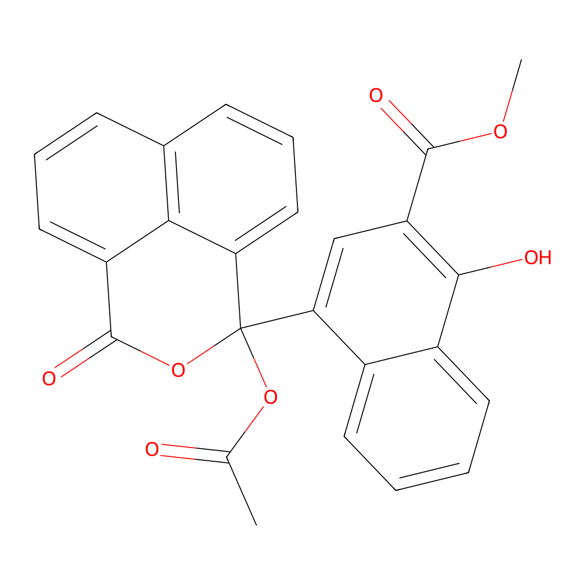 2-Naphthalenecarboxylic acid, 4-[1-(acetyloxy)-3-oxo-1H,3H-naphtho[1,8-cd]pyran-1-yl]-1-hydroxy-, methyl ester molecular structure, CAS 52435-87-7
