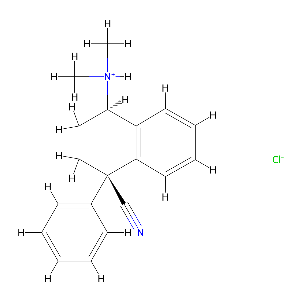 1-Naphthonitrile, 1,2,3,4-tetrahydro-4-(dimethylamino)-1-phenyl-, hydrochloride, (Z)- molecular structure, CAS 52454-09-8