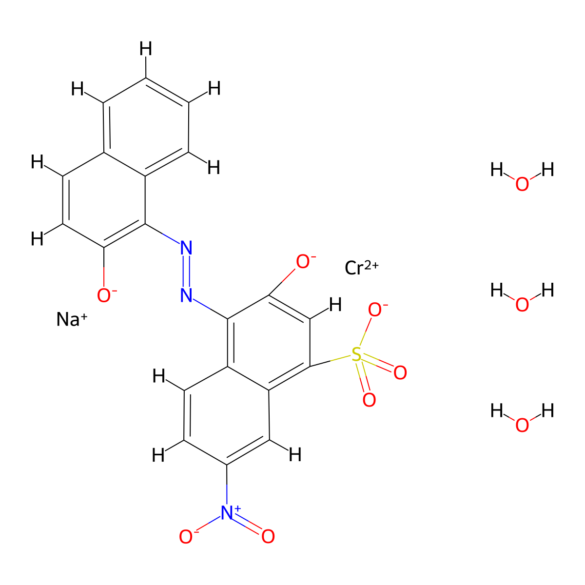Chromate(1-), triaqua[3-(hydroxy-kappaO)-4-[2-[2-(hydroxy-kappaO)-1-naphthalenyl]diazenyl-kappaN1]-7-nitro-1-naphthalenesulfonato(3-)]-, sodium (1:1) molecular structure, CAS 52455-30-8