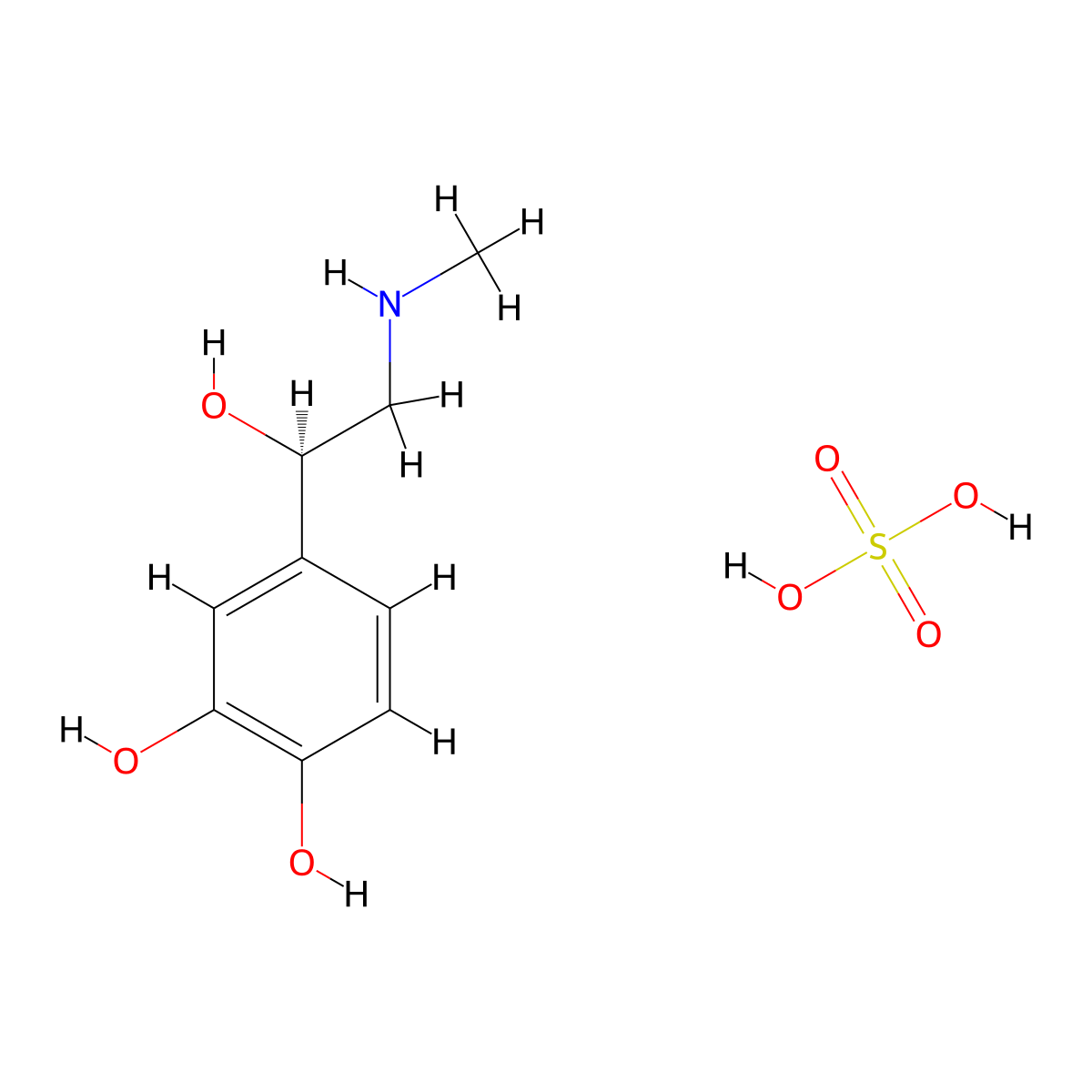 1,2-Benzenediol, 4-((1R)-1-hydroxy-2-(methylamino)ethyl)-, sulfate (salt) molecular structure, CAS 52455-32-0