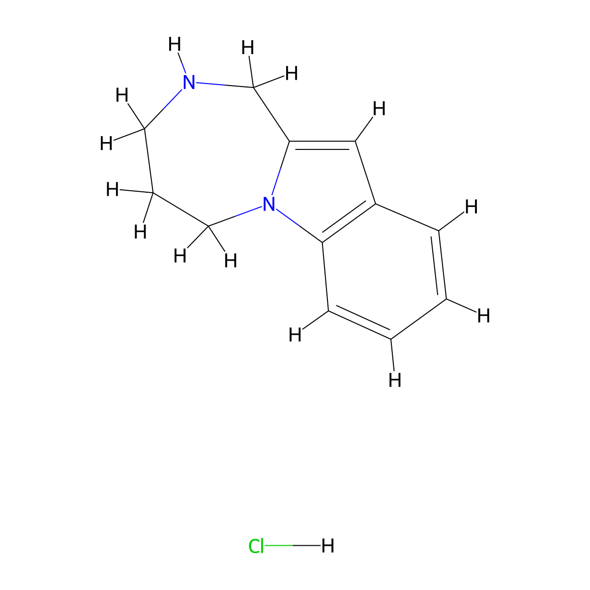 1H,2H,3H,4H,5H-[1,4]diazepino[1,2-a]indole hydrochloride molecular structure, CAS 52461-56-0
