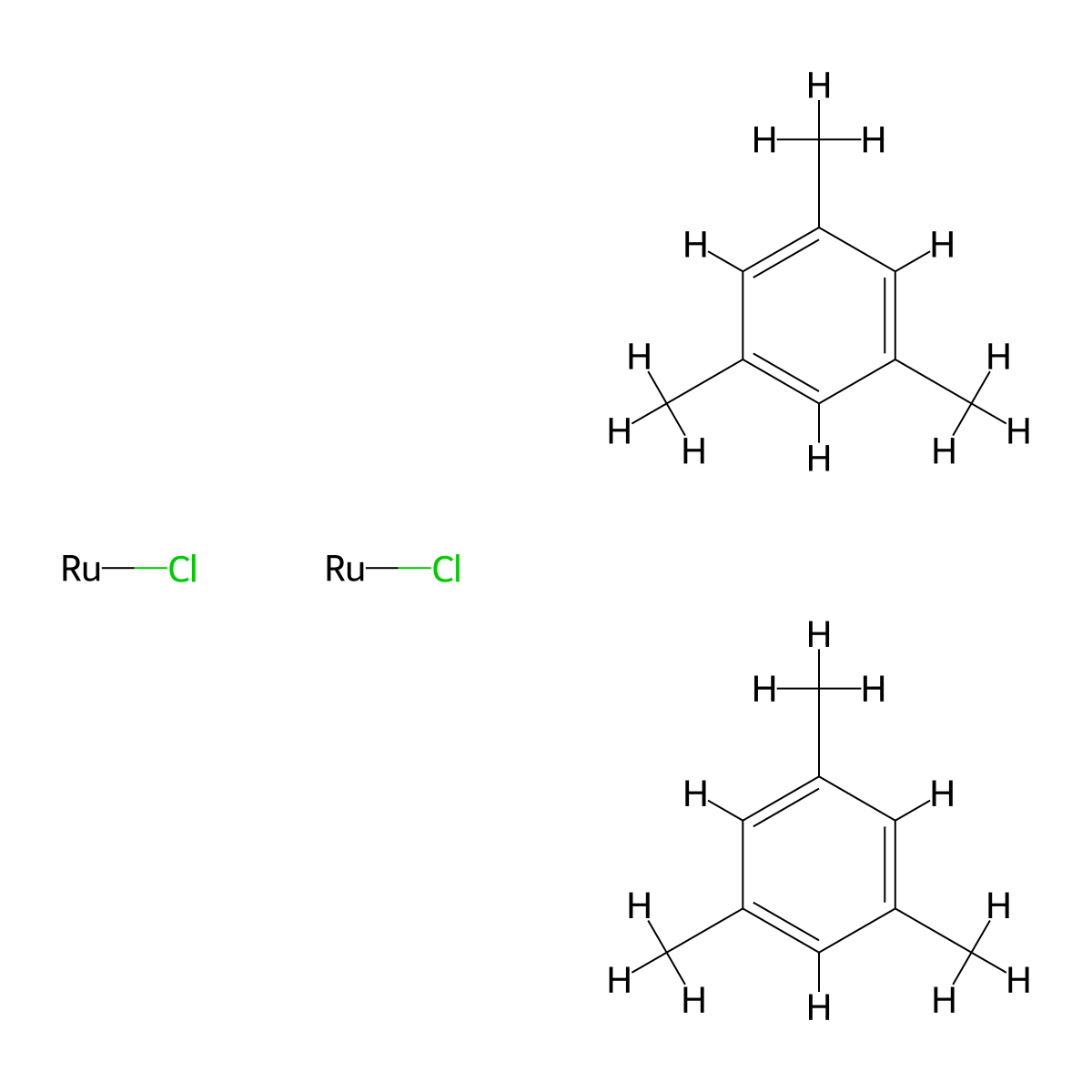 chlororuthenium;bis(1,3,5-trimethylbenzene) molecular structure, CAS 52462-31-4