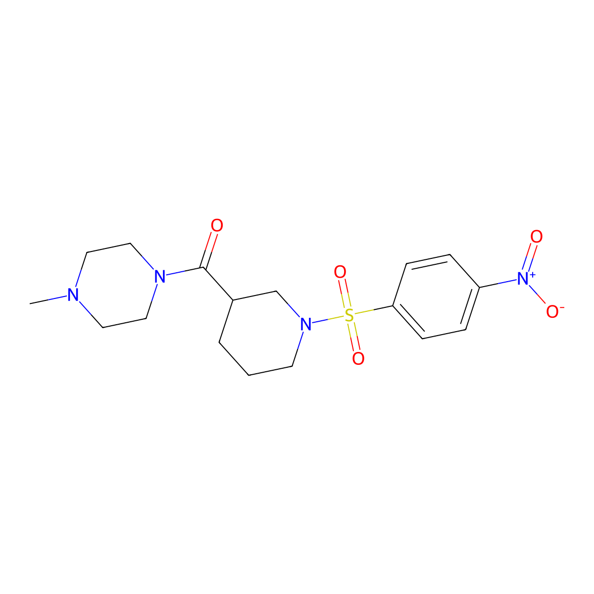 (4-Methylpiperazin-1-yl)-[1-(4-nitrophenyl)sulfonylpiperidin-3-yl]methanone molecular structure, CAS 524675-51-2