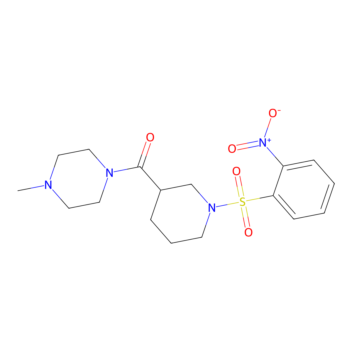 (4-Methylpiperazin-1-yl)-[1-(2-nitrophenyl)sulfonylpiperidin-3-yl]methanone molecular structure, CAS 524675-57-8
