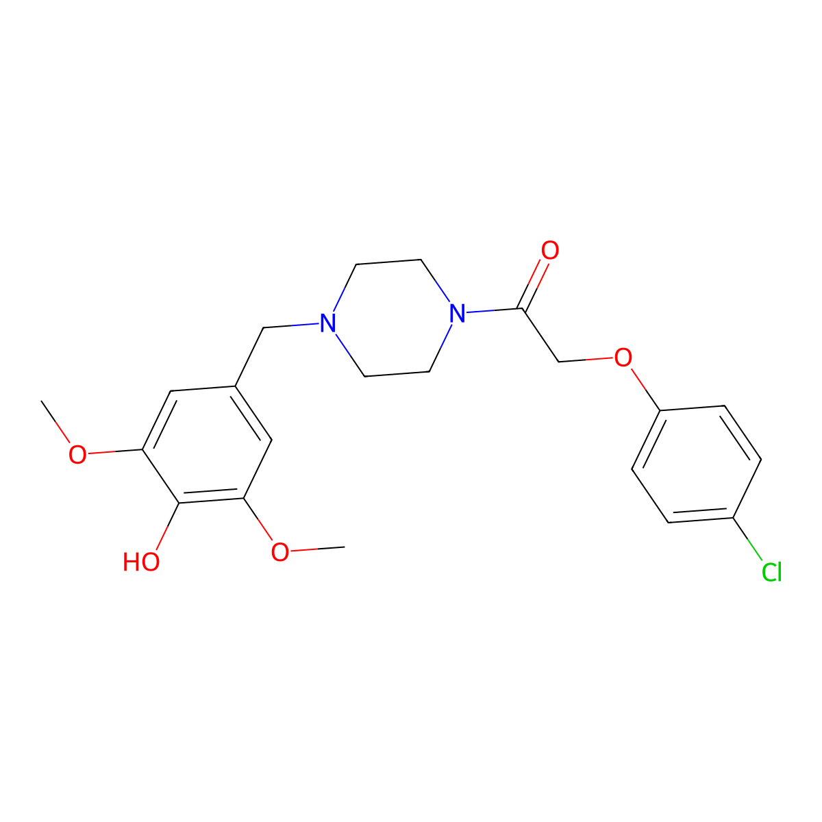 2-(4-Chlorophenoxy)-1-[4-[(4-hydroxy-3,5-dimethoxyphenyl)methyl]piperazin-1-yl]ethanone molecular structure, CAS 524675-89-6