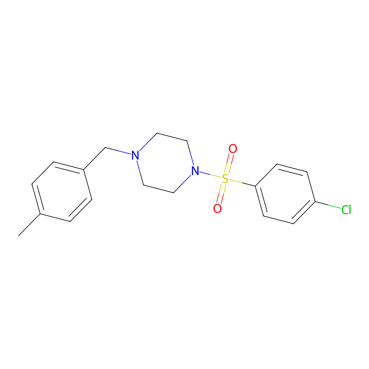 1-[(4-Chlorophenyl)sulfonyl]-4-(4-methylbenzyl)piperazine molecular structure, CAS 524675-99-8