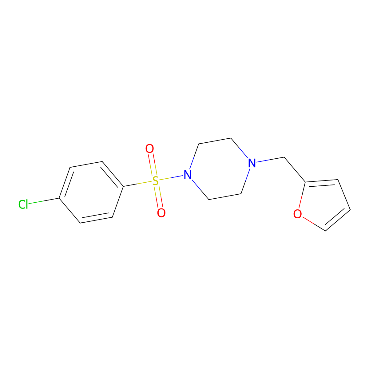 1-(4-Chlorophenyl)sulfonyl-4-(furan-2-ylmethyl)piperazine molecular structure, CAS 524676-25-3