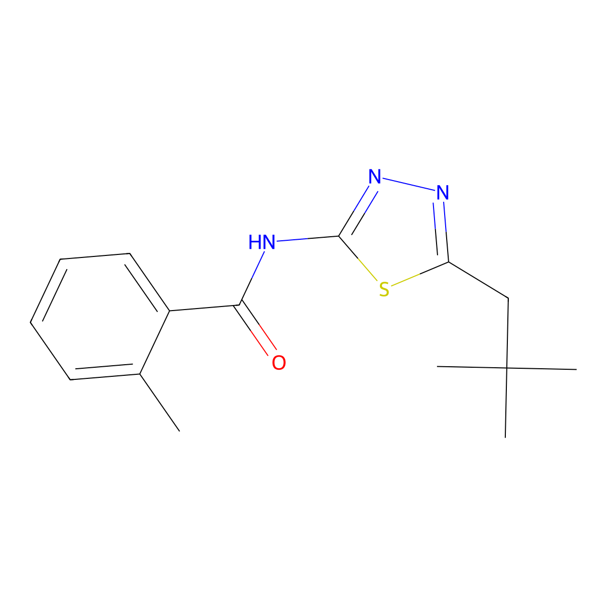 N-[5-(2,2-dimethylpropyl)-1,3,4-thiadiazol-2-yl]-2-methylbenzamide molecular structure, CAS 524676-48-0