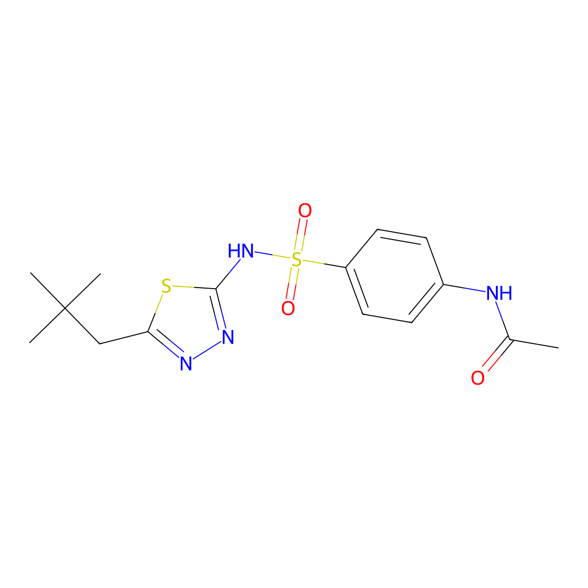 N-(4-{[5-(2,2-dimethylpropyl)-1,3,4-thiadiazol-2-yl]sulfamoyl}phenyl)acetamide molecular structure, CAS 524676-72-0