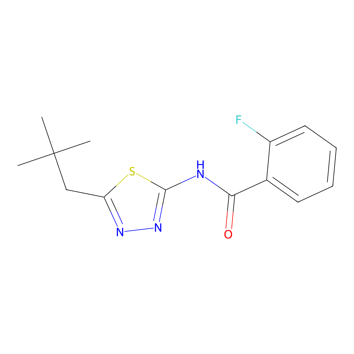 N-[5-(2,2-dimethylpropyl)-1,3,4-thiadiazol-2-yl]-2-fluorobenzamide molecular structure, CAS 524676-77-5
