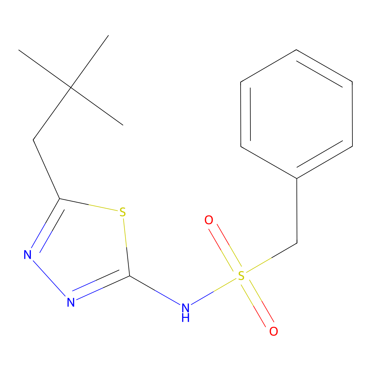 N-[5-(2,2-dimethylpropyl)-1,3,4-thiadiazol-2-yl]-1-phenylmethanesulfonamide molecular structure, CAS 524676-82-2