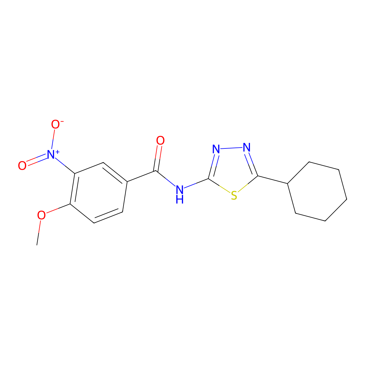 N-(5-cyclohexyl-1,3,4-thiadiazol-2-yl)-4-methoxy-3-nitrobenzamide molecular structure, CAS 524676-99-1