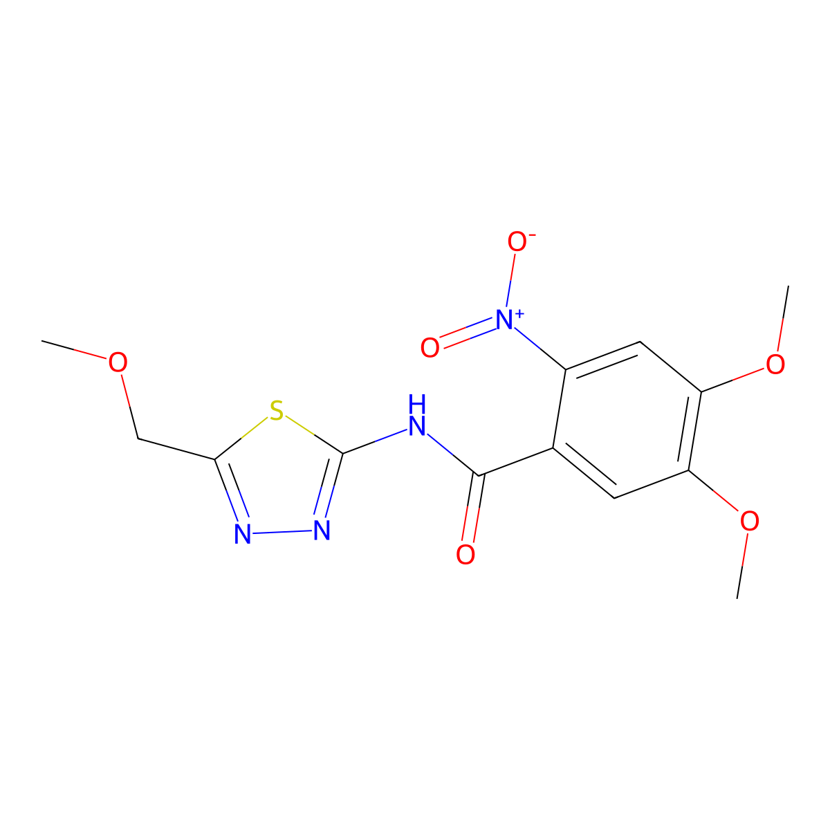 4,5-dimethoxy-N-[5-(methoxymethyl)-1,3,4-thiadiazol-2-yl]-2-nitrobenzamide molecular structure, CAS 524677-22-3