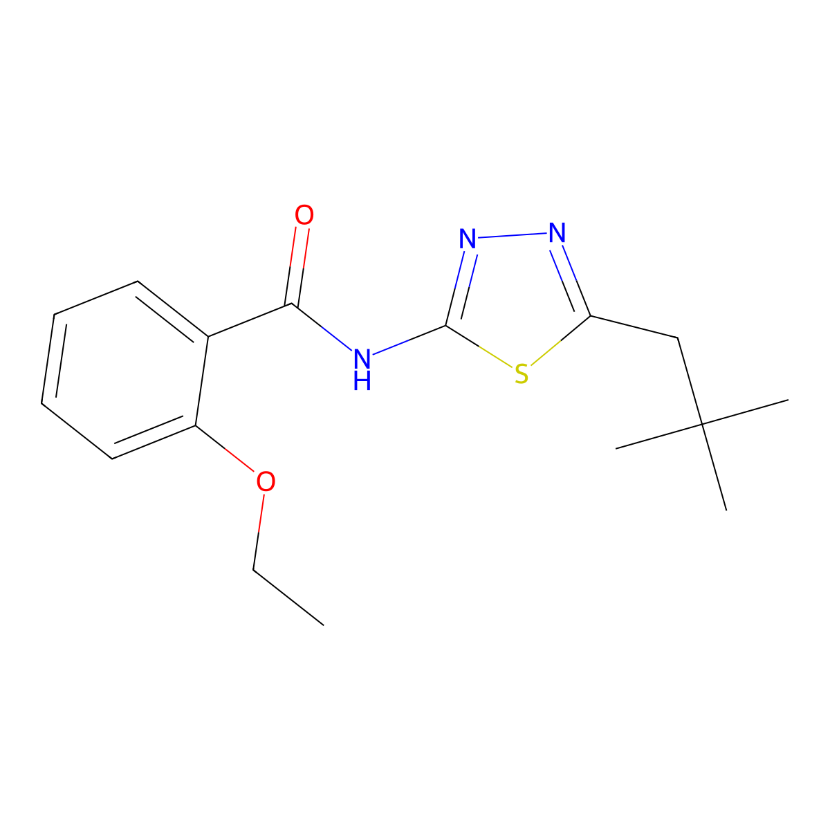N-[5-(2,2-dimethylpropyl)-1,3,4-thiadiazol-2-yl]-2-ethoxybenzamide molecular structure, CAS 524677-39-2