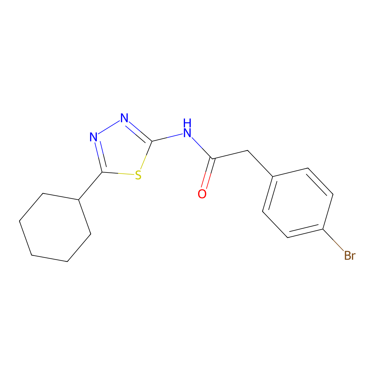 2-(4-bromophenyl)-N-(5-cyclohexyl-1,3,4-thiadiazol-2-yl)acetamide molecular structure, CAS 524677-46-1