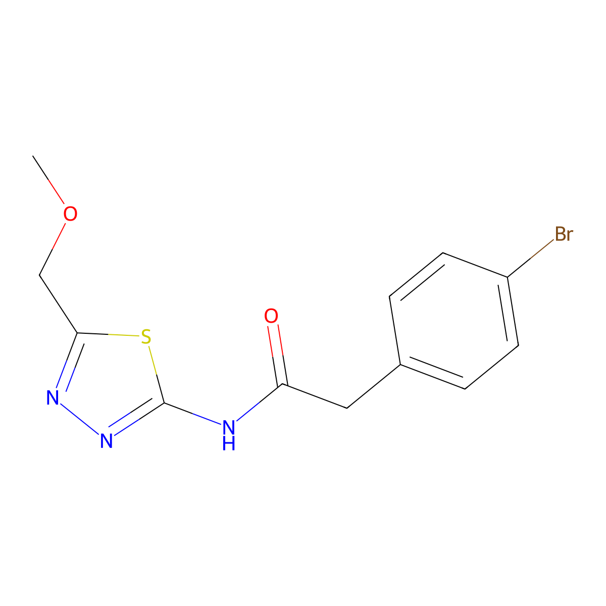 2-(4-bromophenyl)-N-[5-(methoxymethyl)-1,3,4-thiadiazol-2-yl]acetamide molecular structure, CAS 524677-48-3