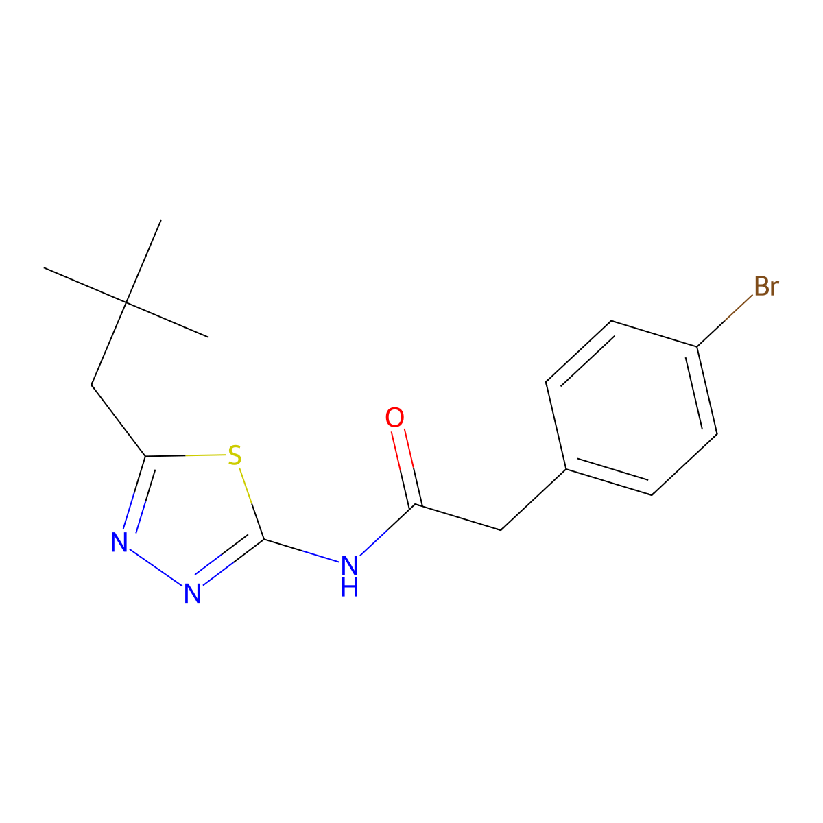 2-(4-bromophenyl)-N-[5-(2,2-dimethylpropyl)-1,3,4-thiadiazol-2-yl]acetamide molecular structure, CAS 524677-49-4