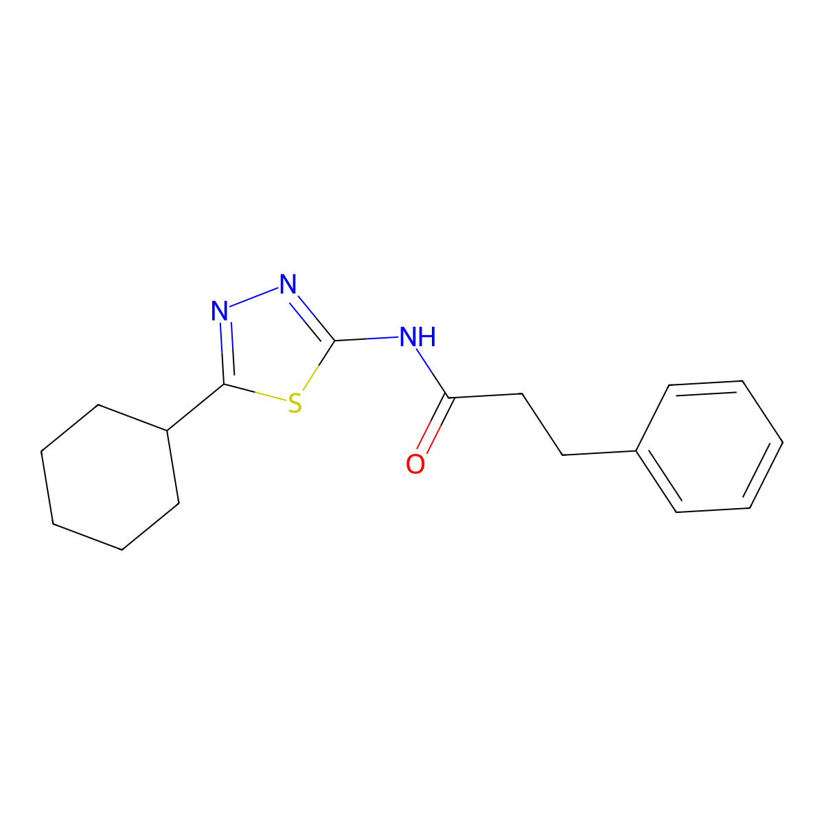 N-(5-cyclohexyl-1,3,4-thiadiazol-2-yl)-3-phenylpropanamide molecular structure, CAS 524677-51-8
