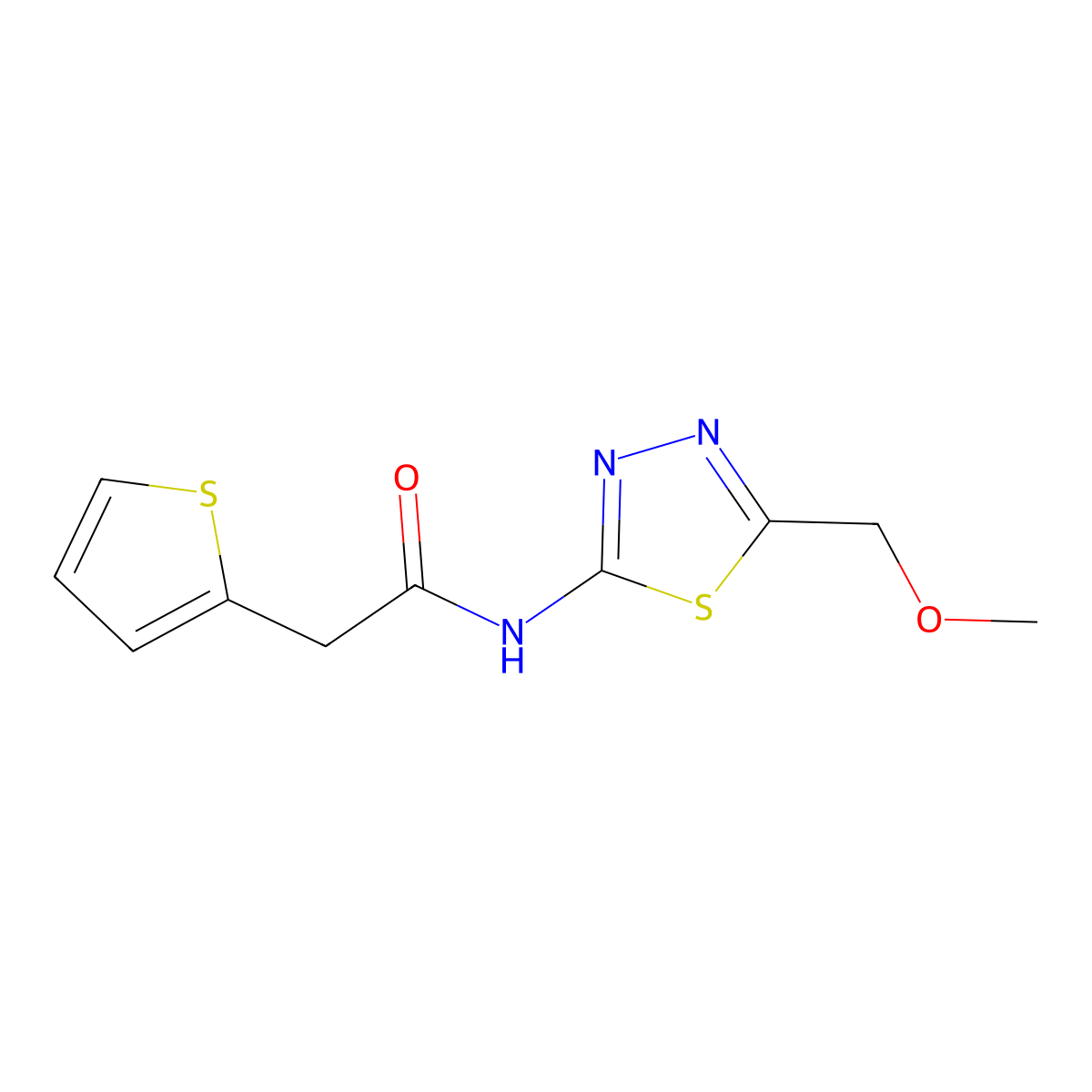 N-[5-(methoxymethyl)-1,3,4-thiadiazol-2-yl]-2-thiophen-2-ylacetamide molecular structure, CAS 524677-56-3