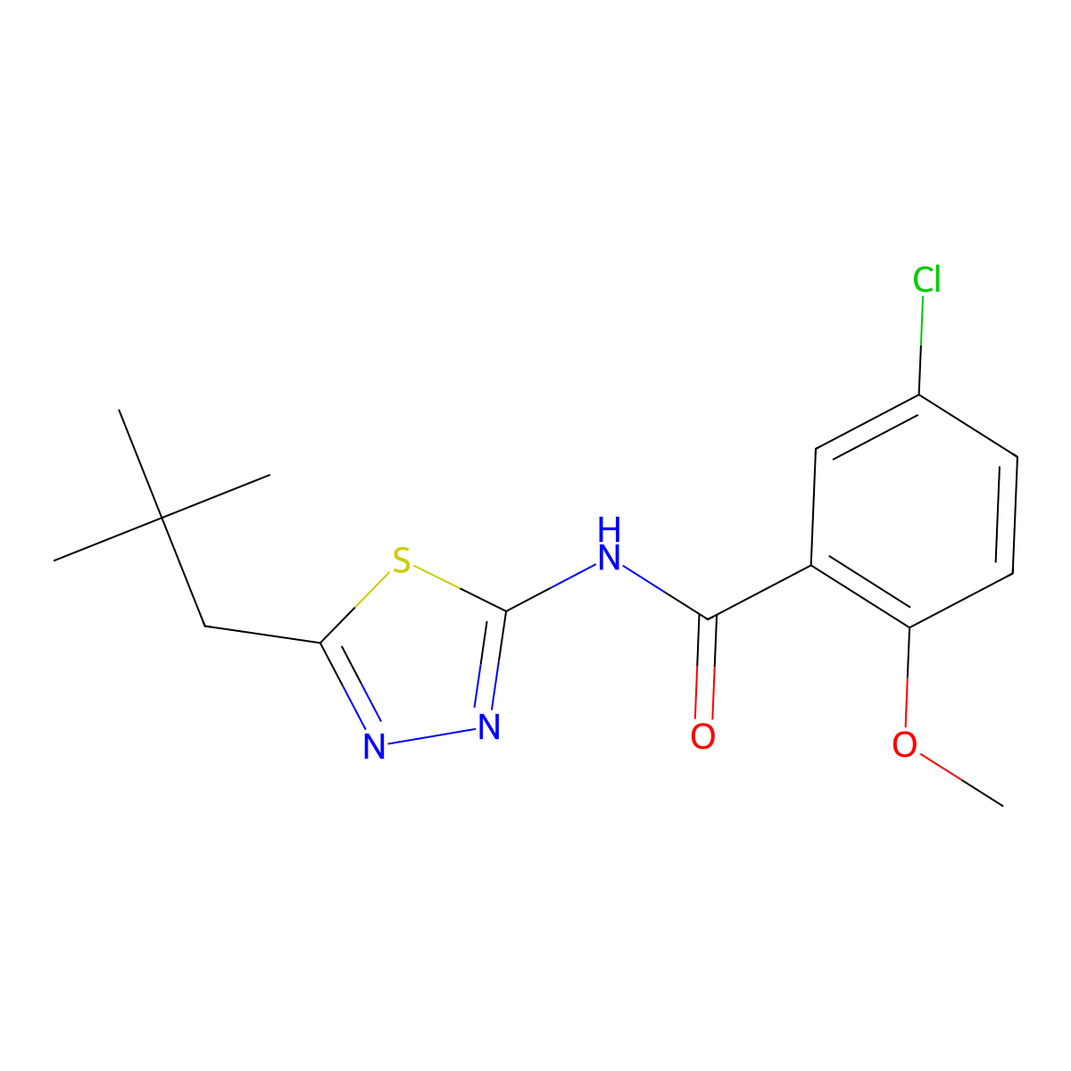 5-chloro-N-[5-(2,2-dimethylpropyl)-1,3,4-thiadiazol-2-yl]-2-methoxybenzamide molecular structure, CAS 524677-63-2