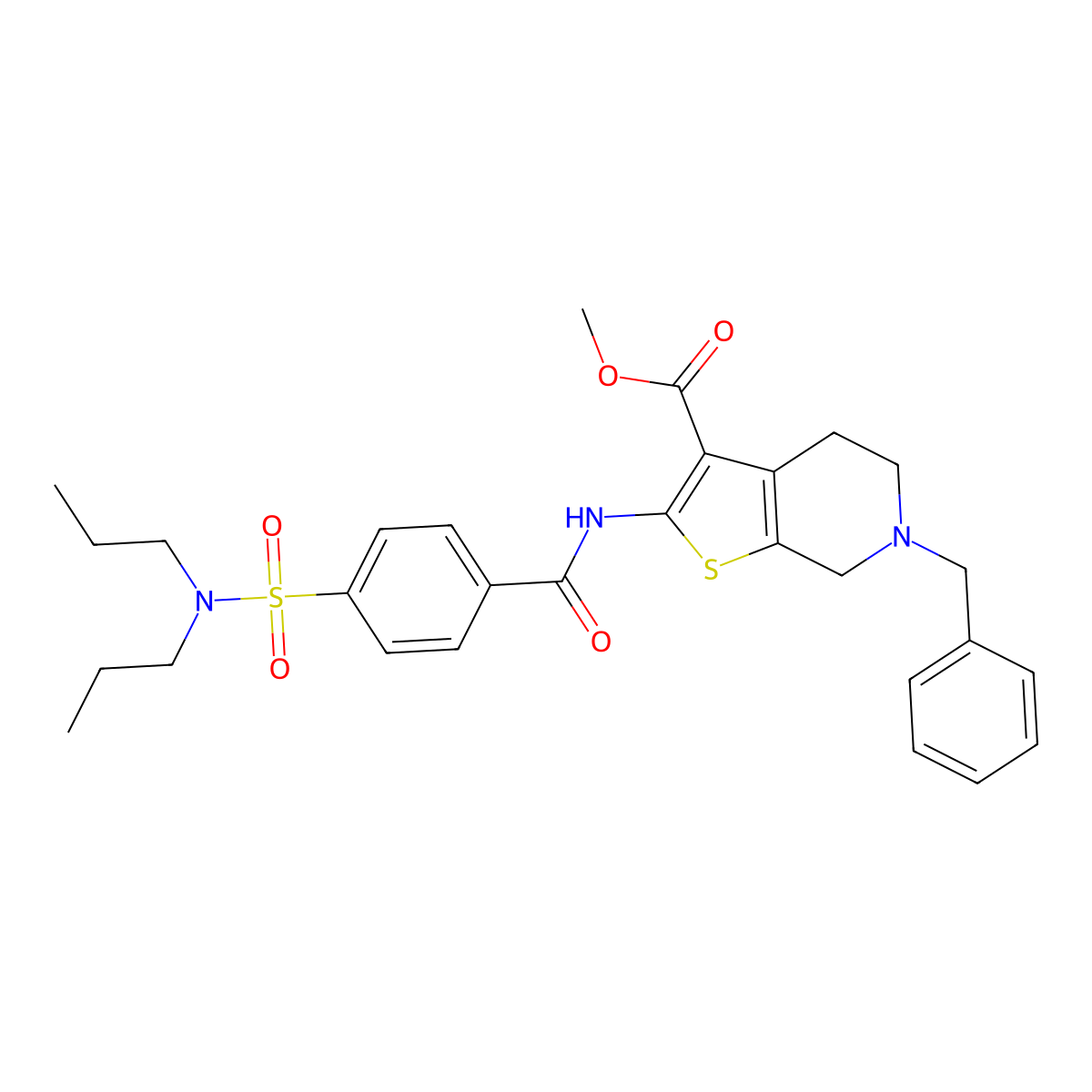 methyl 6-benzyl-2-[[4-(dipropylsulfamoyl)benzoyl]amino]-5,7-dihydro-4H-thieno[2,3-c]pyridine-3-carboxylate molecular structure, CAS 524679-79-6