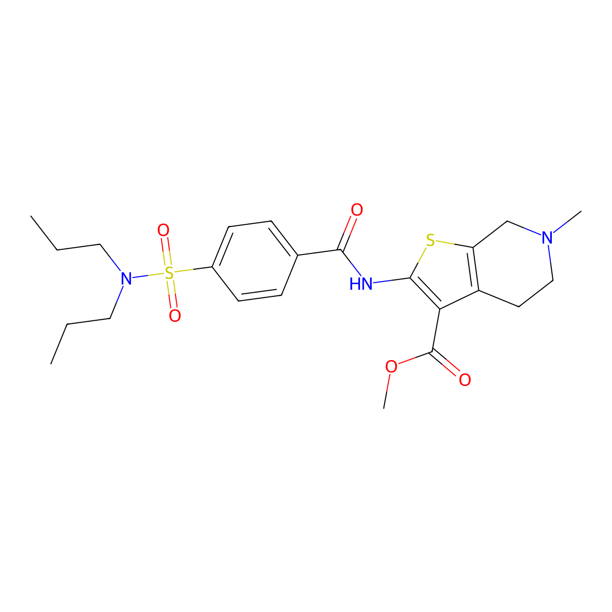 methyl 2-[[4-(dipropylsulfamoyl)benzoyl]amino]-6-methyl-5,7-dihydro-4H-thieno[2,3-c]pyridine-3-carboxylate molecular structure, CAS 524679-80-9