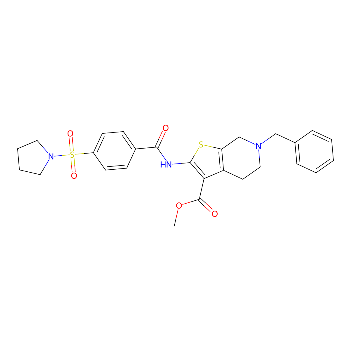 Methyl 6-benzyl-2-(4-(pyrrolidin-1-ylsulfonyl)benzamido)-4,5,6,7-tetrahydrothieno[2,3-c]pyridine-3-carboxylate molecular structure, CAS 524679-85-4