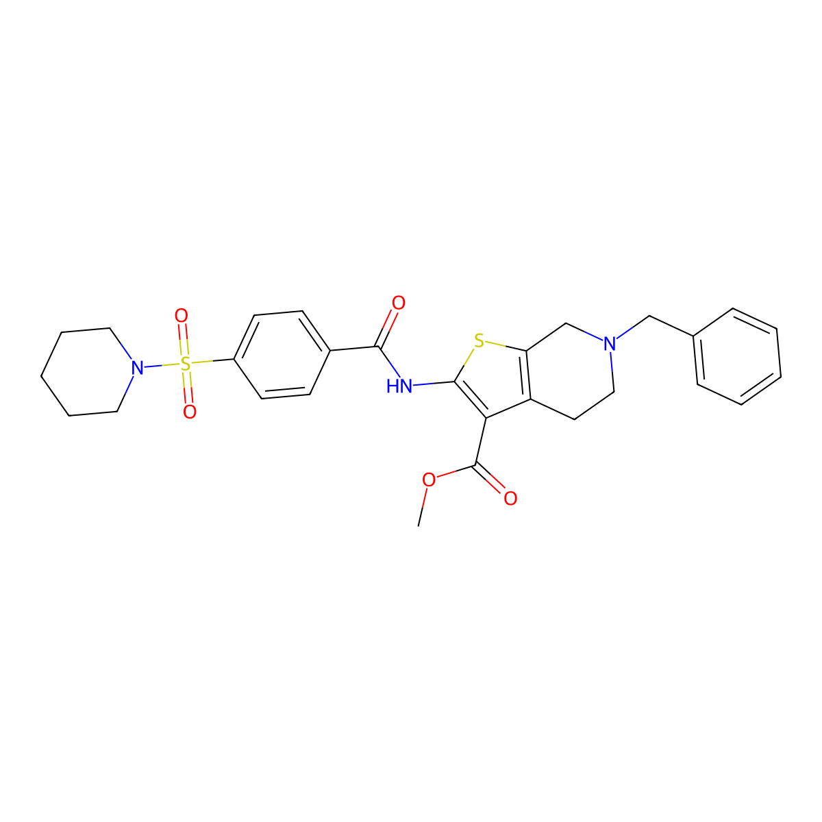 methyl 6-benzyl-2-[(4-piperidin-1-ylsulfonylbenzoyl)amino]-5,7-dihydro-4H-thieno[2,3-c]pyridine-3-carboxylate molecular structure, CAS 524679-87-6