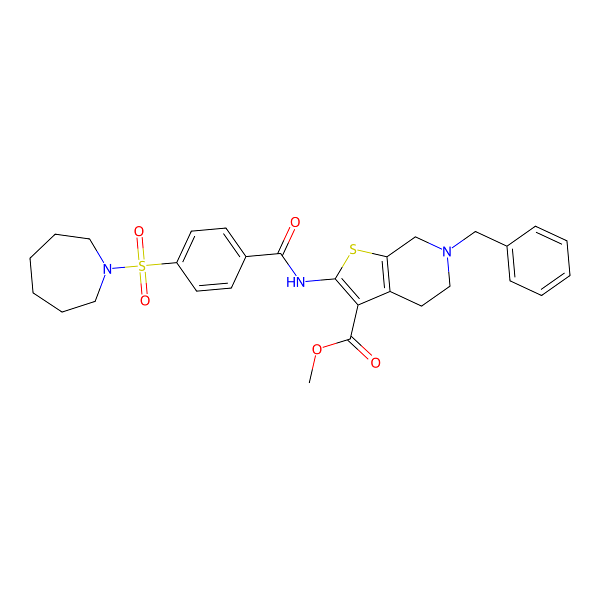 Methyl 2-(4-(azepan-1-ylsulfonyl)benzamido)-6-benzyl-4,5,6,7-tetrahydrothieno[2,3-c]pyridine-3-carboxylate molecular structure, CAS 524679-89-8