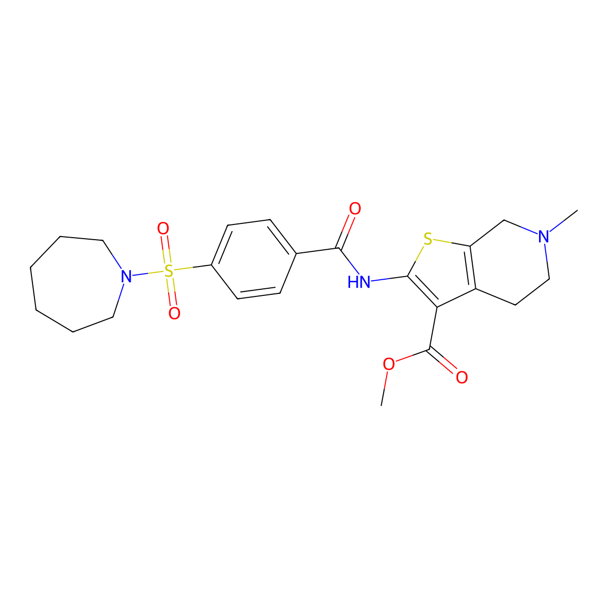 Methyl 2-(4-(azepan-1-ylsulfonyl)benzamido)-6-methyl-4,5,6,7-tetrahydrothieno[2,3-c]pyridine-3-carboxylate molecular structure, CAS 524679-90-1
