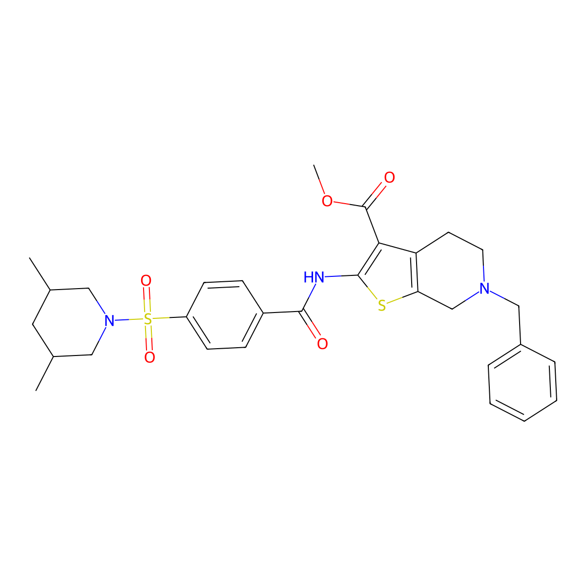 Methyl 6-benzyl-2-(4-((3,5-dimethylpiperidin-1-yl)sulfonyl)benzamido)-4,5,6,7-tetrahydrothieno[2,3-c]pyridine-3-carboxylate molecular structure, CAS 524679-98-9